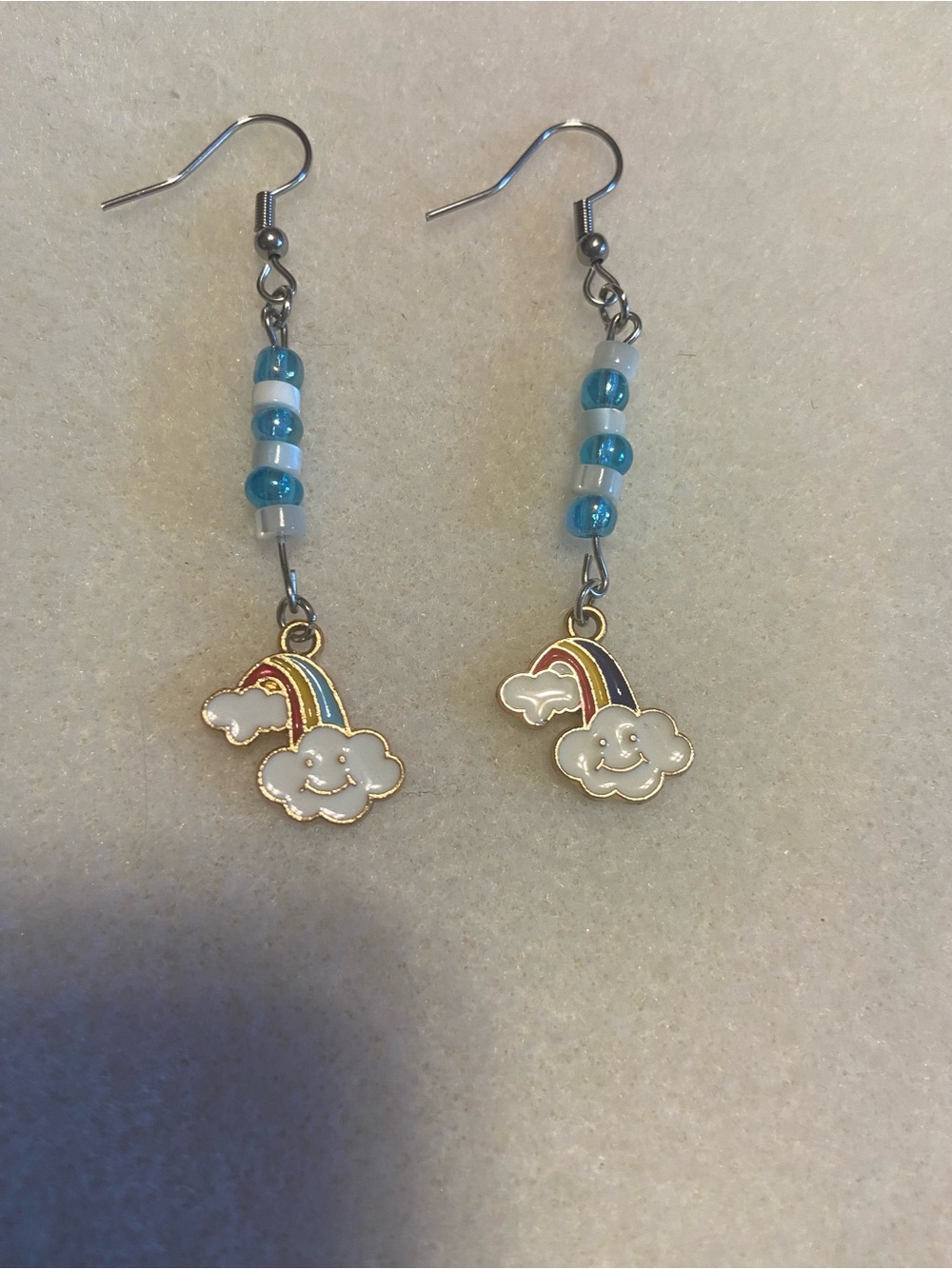 Blue Beaded Rainbow Cloud Dangle Earrings